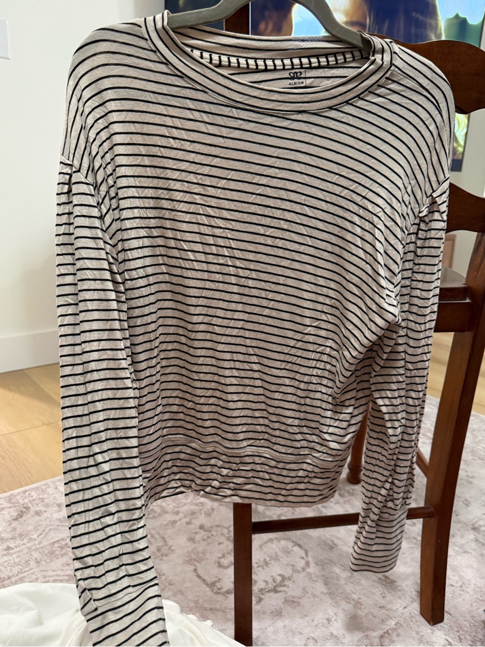 Albion Long Sleeve Striped Tee in Cream and Black